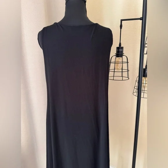 Eileen Fisher Women's Size Petite Medium Black Scoop Neck Sleeveless Midi Dress - Picture 5 of 6